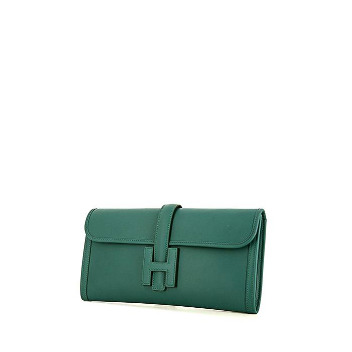 Jige clutch bag Hermès Green in Suede - 34407165