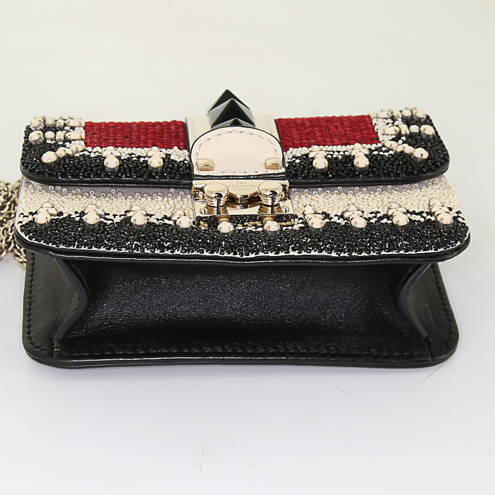 Valentino Garavani shoulder bag in black leather and multicolor pearl - Detail D5