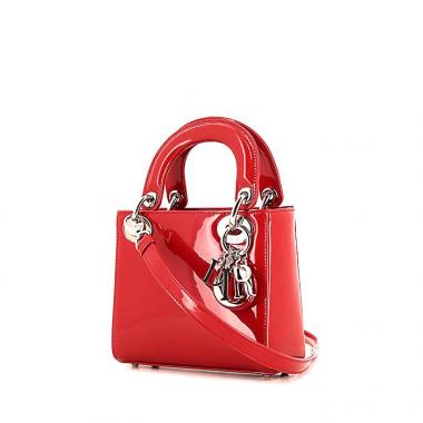Sac à main Dior Mini Lady Dior en cuir vernis rouge