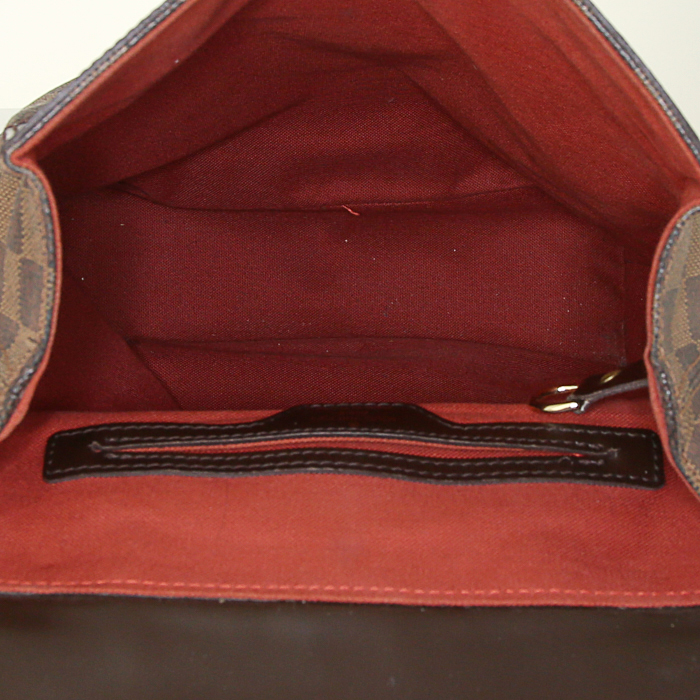 Sac à dos Louis Vuitton Soho en toile damier ébène et cuir marron - Detail D1