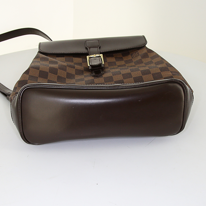 Louis Vuitton Soho backpack in ebene damier canvas and brown leather - Detail D3