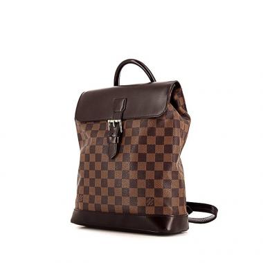 Mochila Louis Vuitton Soho en lona a cuadros ébano y cuero marrón
