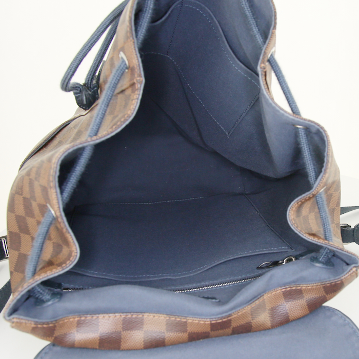 Zaino Louis Vuitton Zack in tela a scacchi marrone e pelle blu - Detail D2