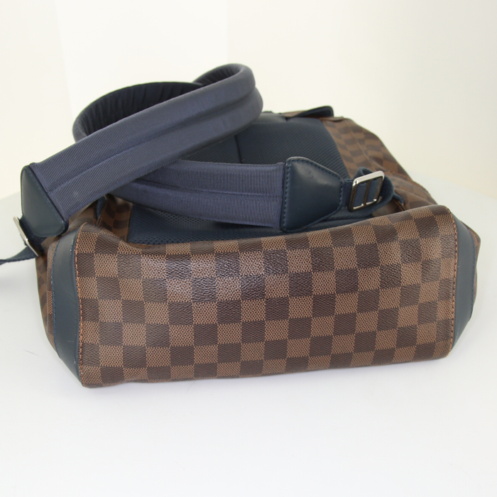 Louis Vuitton Zack backpack in brown damier canvas and blue leather - Detail D4