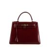 Hermes Kelly 28 cm handbag in burgundy box leather - 360 thumbnail