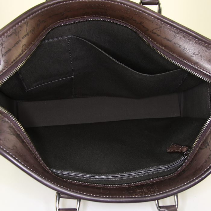 Berluti Un Jour briefcase in brown leather and beige canvas - Detail D2