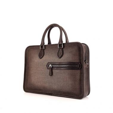 Porte-documents Berluti Un Jour en cuir marron et toile beige