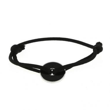 Bracelet Dinh Van Pi Chinois en argent,  laque noire et soie noire