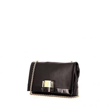 Sac bandoulière Salvatore Ferragamo en cuir noir et cuir vernis noir