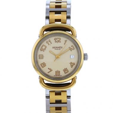 Reloj Hermès Pullman de acero y chapado en oro amarillo Circa  1990