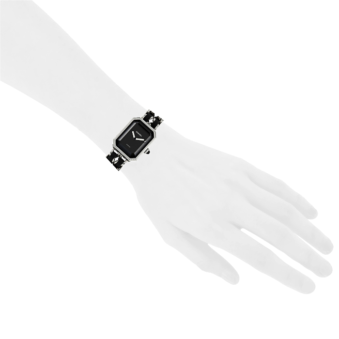 Chanel Première size M watch in stainless steel and black leather Circa 1990 - Detail D1
