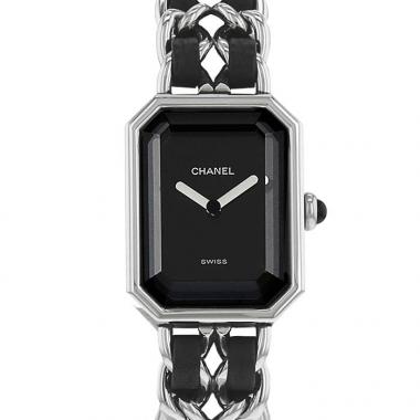 Montre Chanel Première  taille M en acier et cuir noir Vers  1990