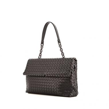 Sac à main Bottega Veneta Olimpia en cuir intrecciato gris anthracite