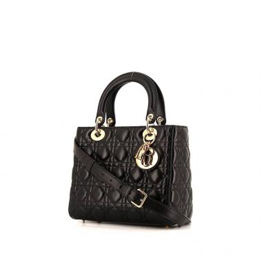 Bolso de mano Dior Lady Dior modelo mediano en cuero cannage negro