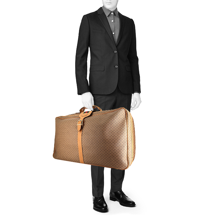 Valise Gucci en toile monogram beige et cuir naturel - Detail D1