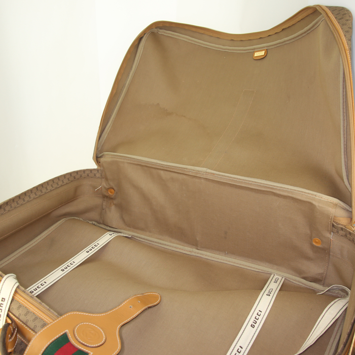 Valise Gucci en toile monogram beige et cuir naturel - Detail D2