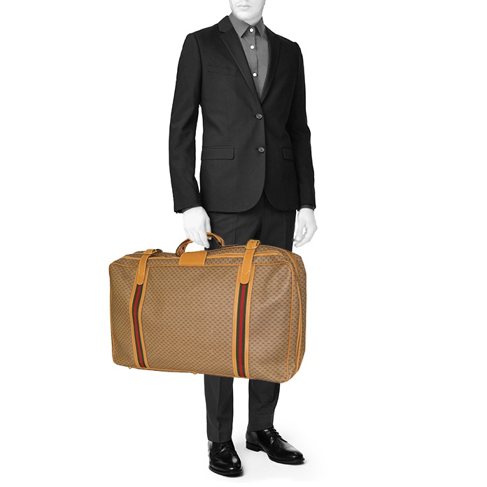 Gucci suitcase in beige monogram canvas and natural leather - Detail D1