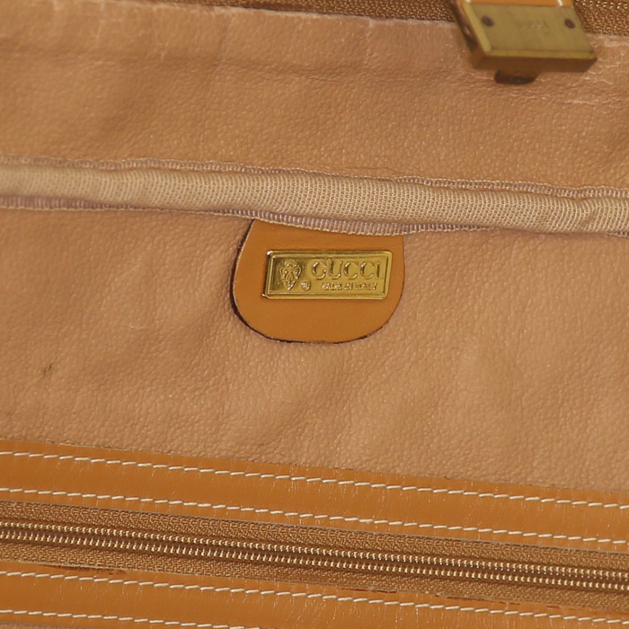 Valise Gucci en toile monogram beige et cuir naturel - Detail D3