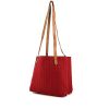 Shopping bag Hermès Amedaba in tela rossa e pelle naturale - 00pp thumbnail