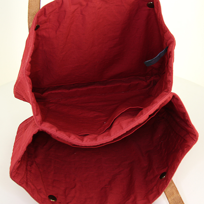 Hermès Amedaba shopping bag in red canvas and natural leather - Detail D2