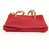 Shopping bag Hermès Amedaba in tela rossa e pelle naturale - Detail D4 thumbnail