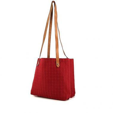 Shopping bag Hermès Amedaba in tela rossa e pelle naturale