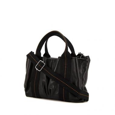Bolso de mano Hermes Caravane modelo pequeño en cuero negro y lona negra
