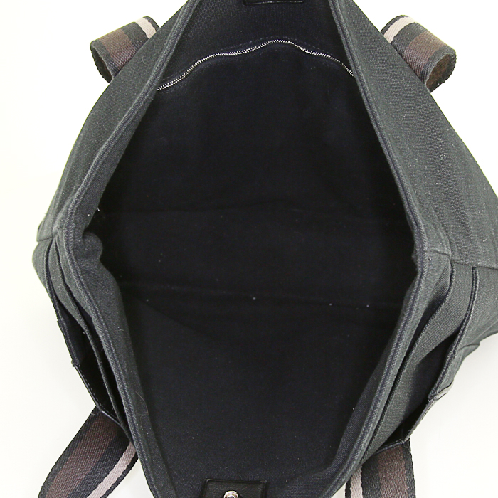 Bolso Cabás Hermes Troca en lona negra y cuero negro - Detail D2