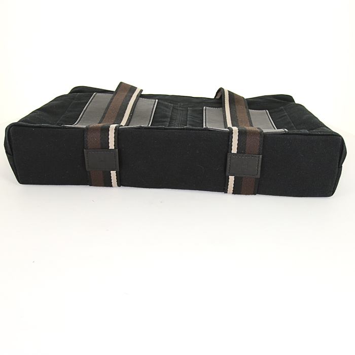 Bolso Cabás Hermes Troca en lona negra y cuero negro - Detail D4