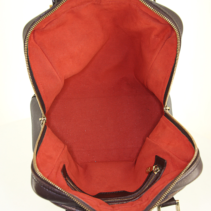 Handbag in ebene damier canvas and brown leather - Detail D2