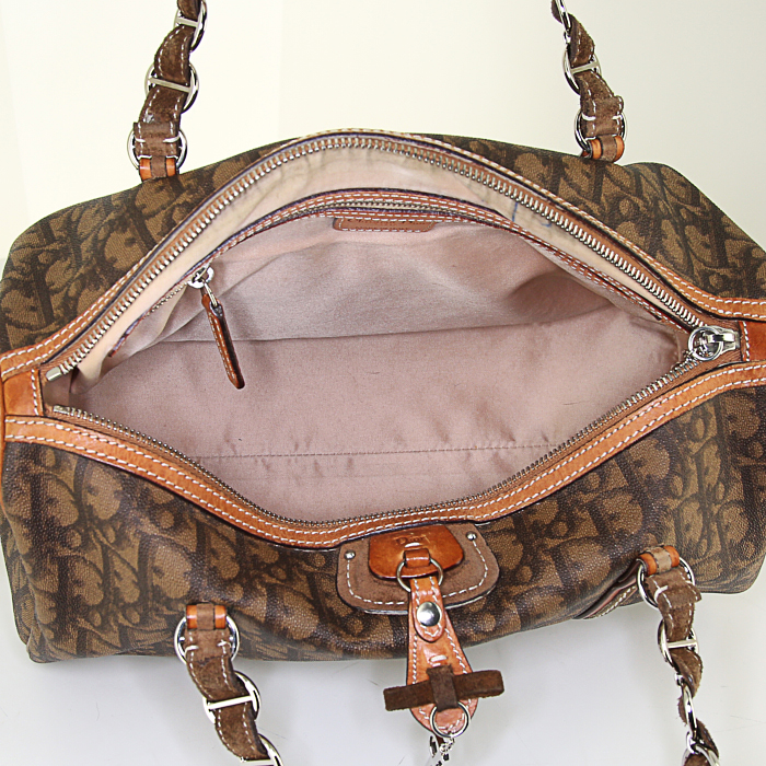 Dior Romantique handbag in brown monogram canvas and natural leather - Detail D2