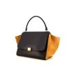 Celine Trapeze large model bag in navy blue and brown leather and orange suede - 00pp thumbnail