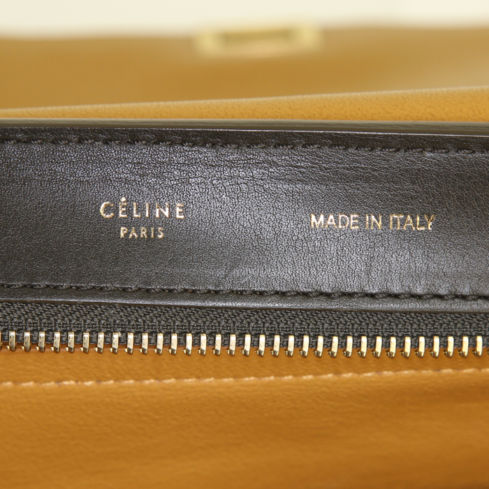 Borsa Celine Trapeze modello grande in pelle blu marino e marrone e camoscio arancione - Detail D3