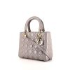 Dior Lady Dior medium model handbag in grey pearl leather cannage - 00pp thumbnail