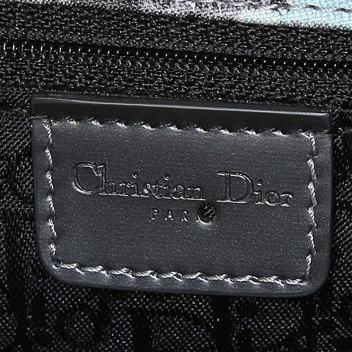 Dior Street Chic handbag in pink, yellow and blue multicolor canvas and grey patent leather - Detail D3