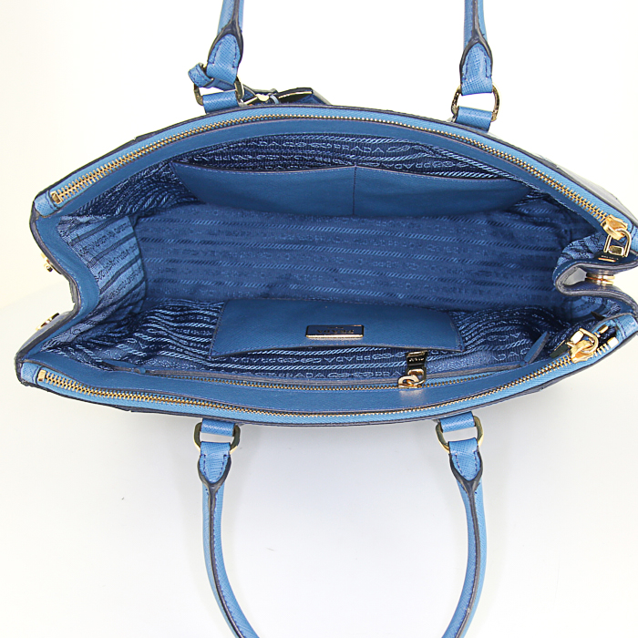 Prada Galleria large model handbag in blue and dark blue two tones leather saffiano - Detail D2