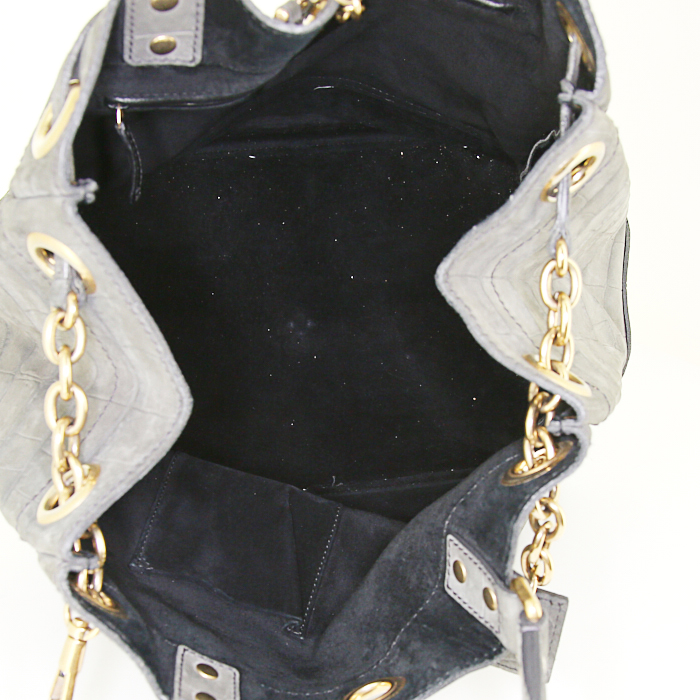 Borsa Saint Laurent Catwalk in camoscio grigio simil coccodrillo - Detail D2