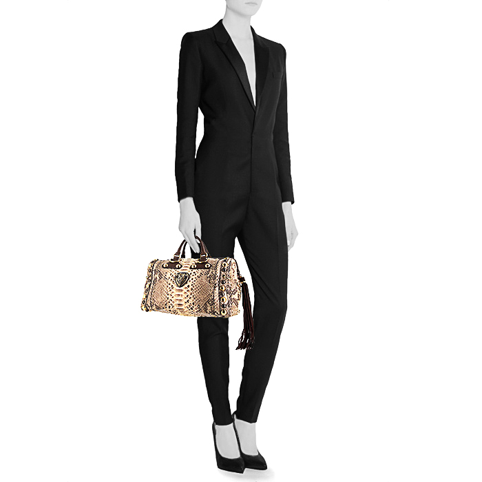 Sac à main Gucci Babouska en python marron et beige - Detail D1