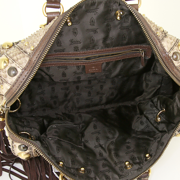 Gucci Babouska handbag in brown and beige python - Detail D2