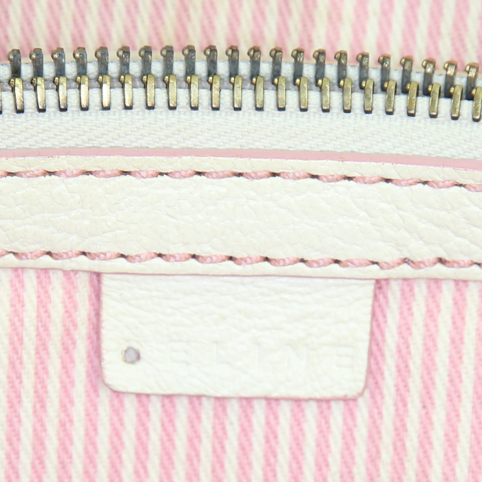 Celine Boogie handbag in pink monogram canvas and white leather - Detail D3