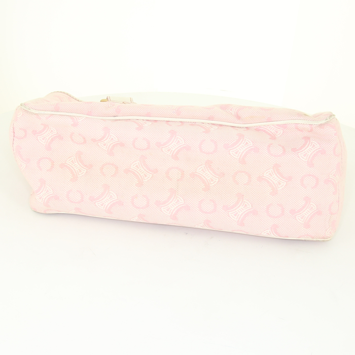 Celine Boogie handbag in pink monogram canvas and white leather - Detail D4