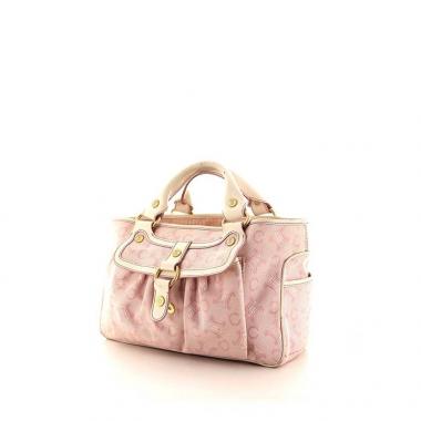 Borsa Celine Boogie in tela monogram rosa e pelle bianca