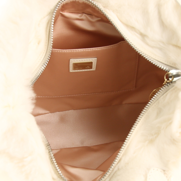 Fendi handbag in off-white leather and off-white furr - Detail D3