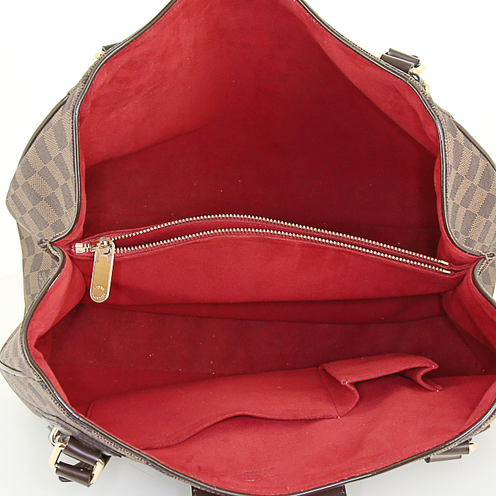 Borsa Louis Vuitton Sistina in tela a scacchi marrone e pelle marrone - Detail D2