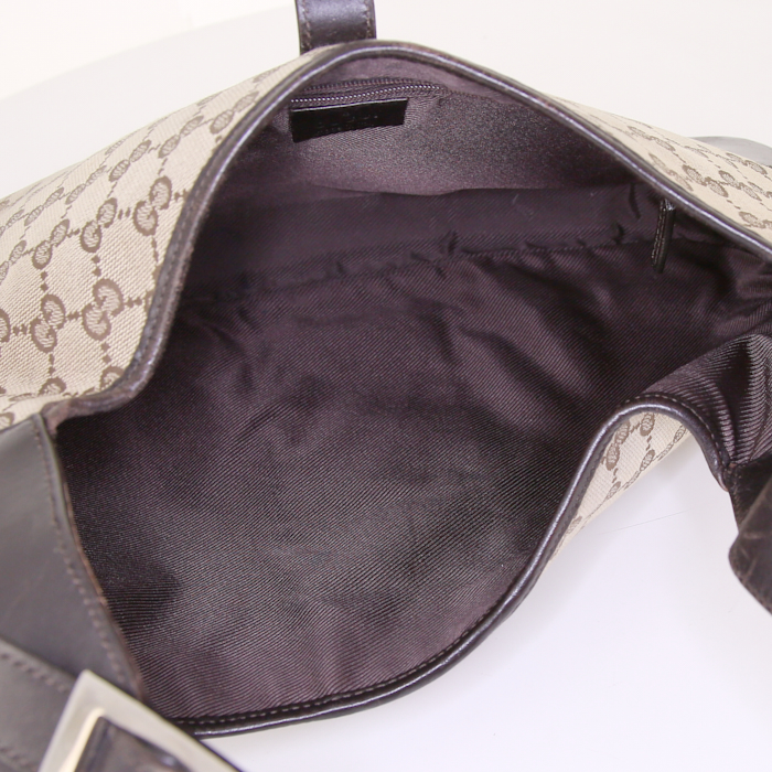 Sac à main Gucci Jackie en toile monogram beige et cuir marron - Detail D2