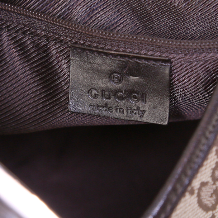 Gucci Jackie handbag in beige monogram canvas and brown leather - Detail D3