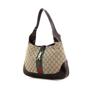 Bolso de mano Gucci Jackie en lona Monogram beige y cuero marrón