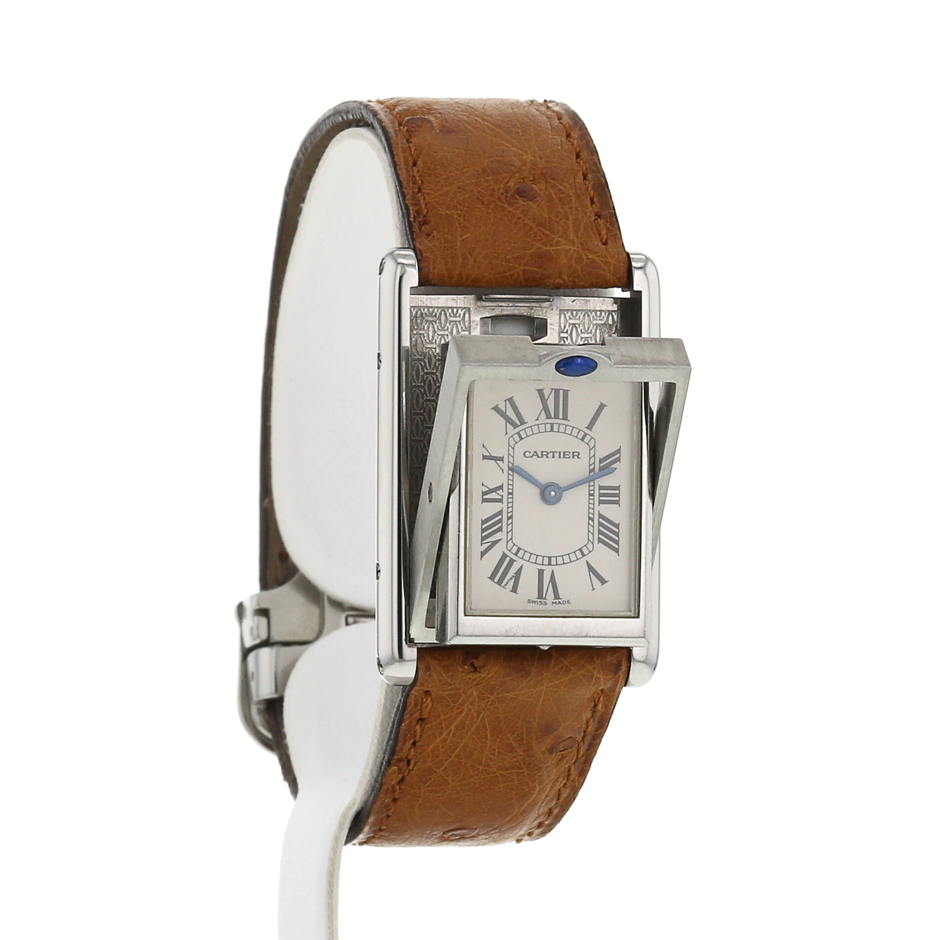 Montre Cartier Tank Basculante en acier et cuir Ref : 2405 Vers 2000 - Detail D2