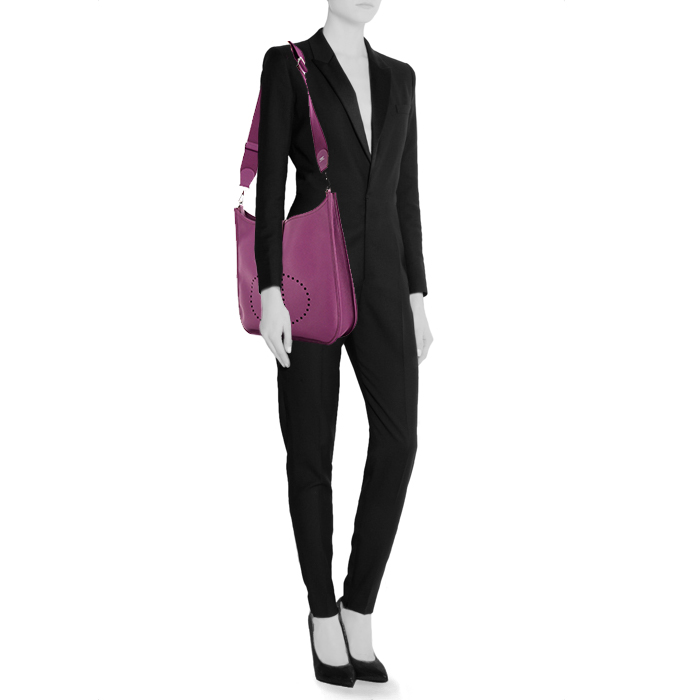 Hermès Evelyne large model shoulder bag in purple Anemone epsom leather - Detail D1