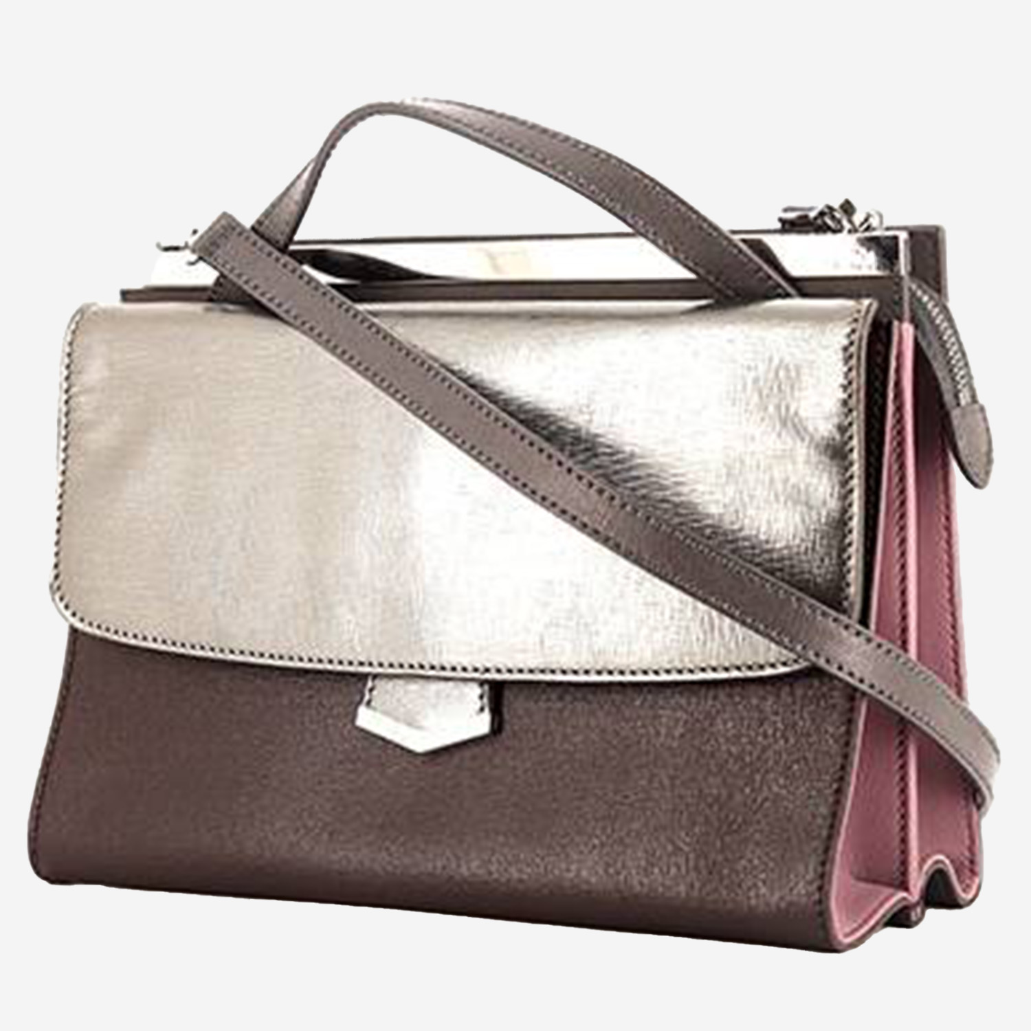 Fendi Demi Jour shoulder bag in silver, brown, pink and grey multicolor leather